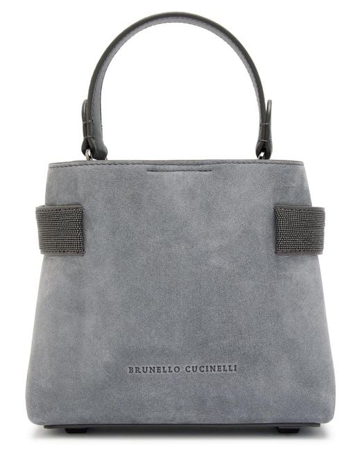 Brunello Cucinelli Gray Suede Top Handle Bag
