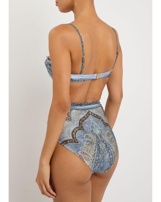Zimmermann Blue Wanderlust Patterned Bikini Top