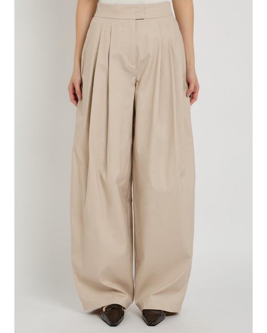 Emporio Armani Natural Pleated Cotton-Poplin Trousers