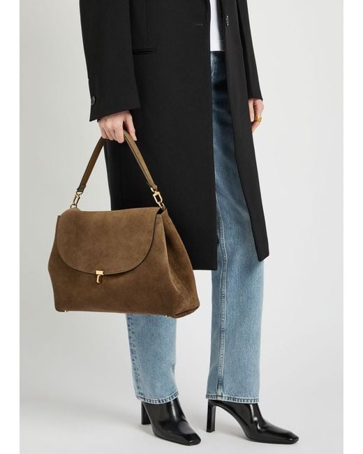 Totême Brown T-Lock Suede Top Handle Bag