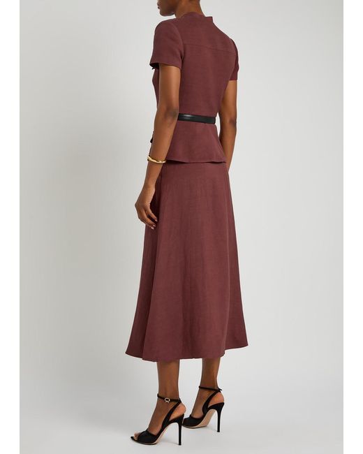 Self-Portrait Purple Peplum Belted Woven Midi Dress
