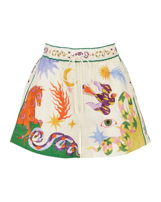 ALÉMAIS White Seeker Printed Linen Shorts, Shorts,