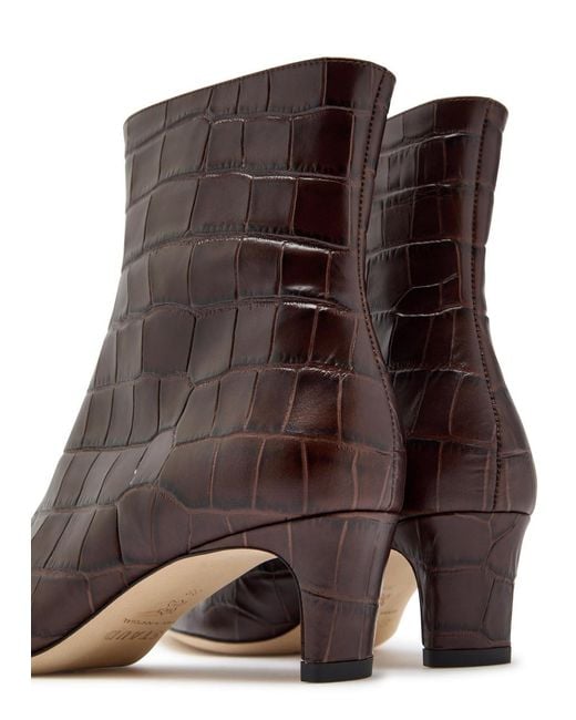 Staud Brown Wally Crocodile-Effect Leather Ankle Boots