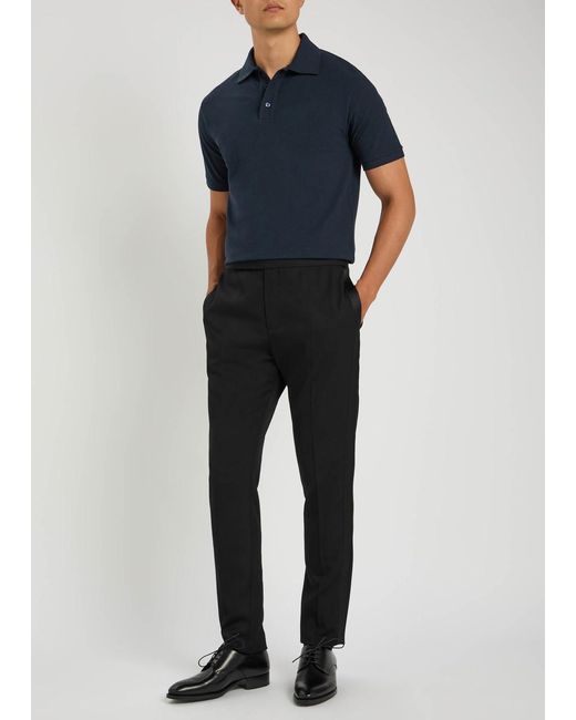 Saint Laurent Blue Logo-Embroidered Piqué Cotton-Blend Polo Shirt for men