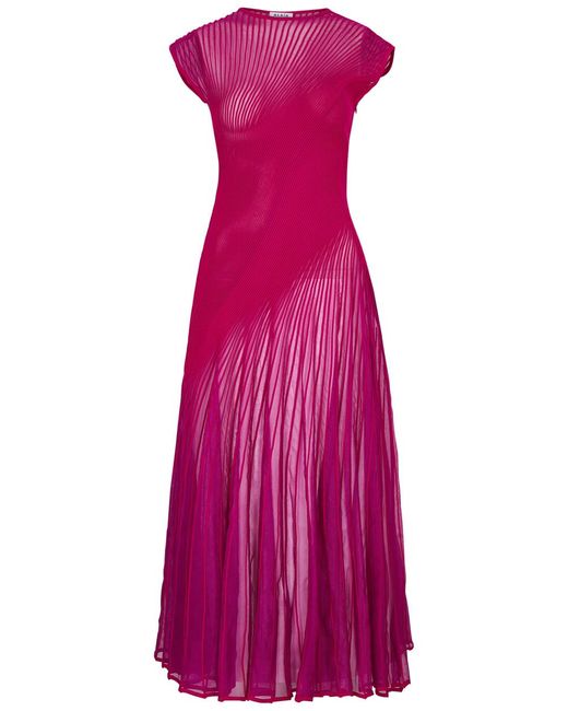 Alaïa Purple Alaïa Twisted Ribbed-knit Maxi Dress
