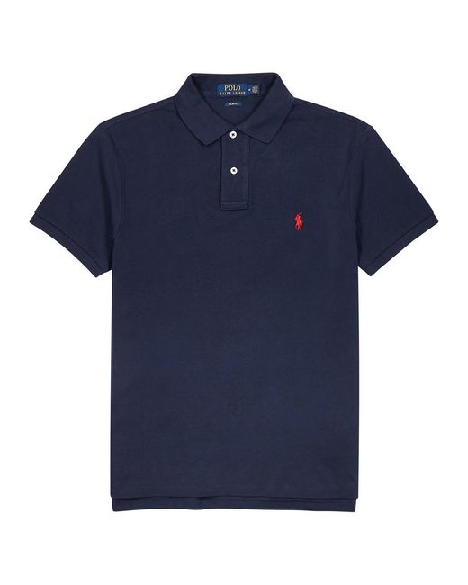 Polo Ralph Lauren Blue Slim Piqué Cotton Polo Shirt for men