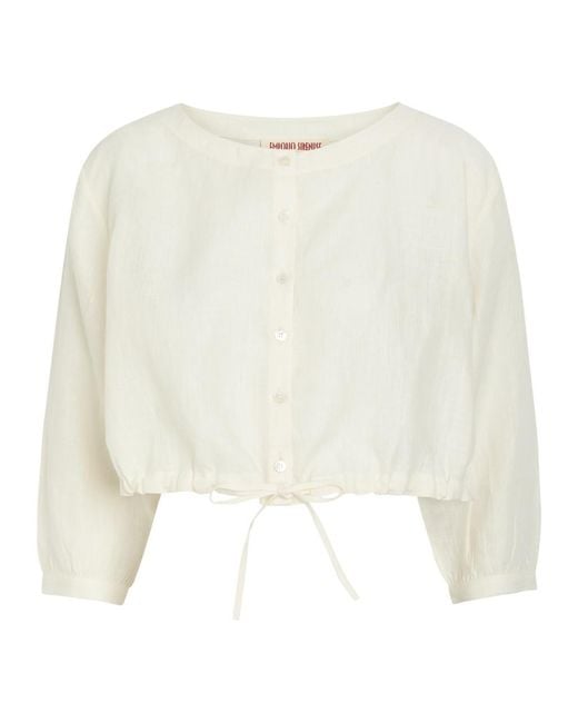 Emporio Sirenuse White New Jinny Cropped Linen Top