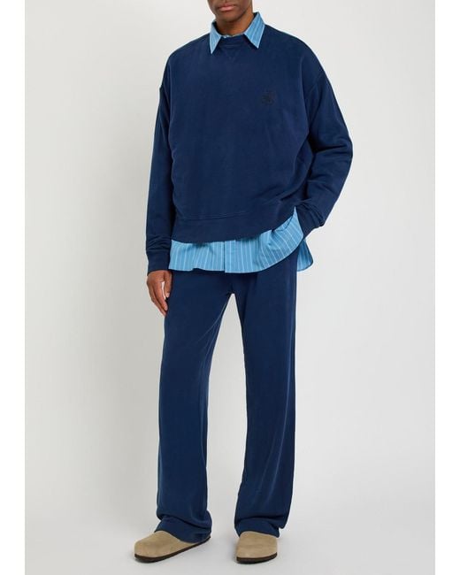 The Elder Statesman Blue Daily Logo-Embroidered Cotton And Cashmere-Blend Sweatpants for men