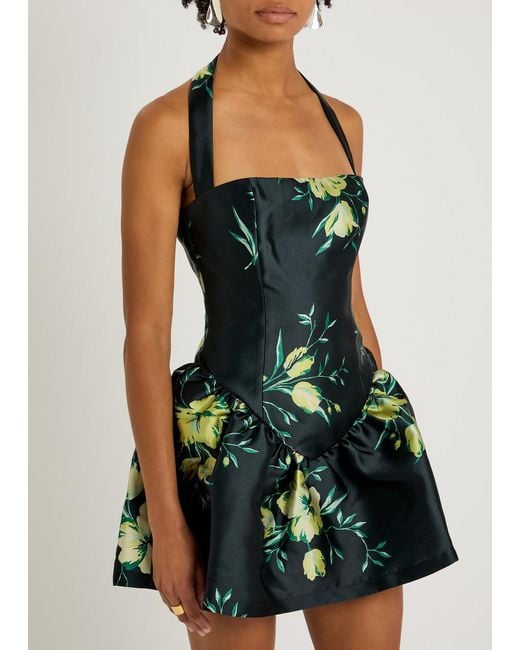 De La Vali Blue Aura Floral-Print Faille Mini Dress