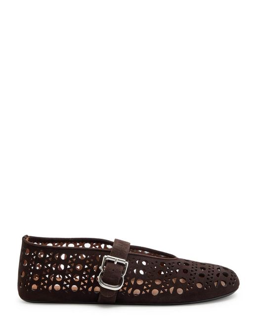 Alaïa Brown Vienne Cut-Out Suede Ballet Flats