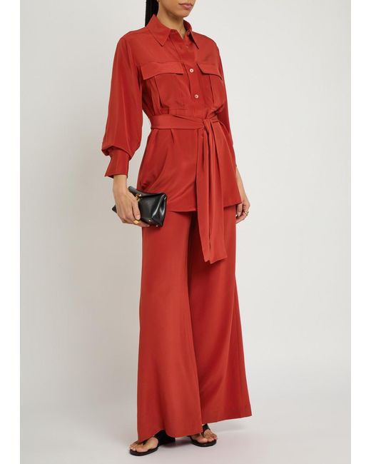 Joseph Red Yas Belted Silk Shirt