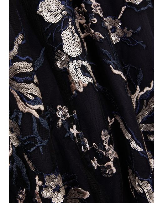 Marina Rinaldi Black Ruth Floral-embellished Tulle Midi Dress