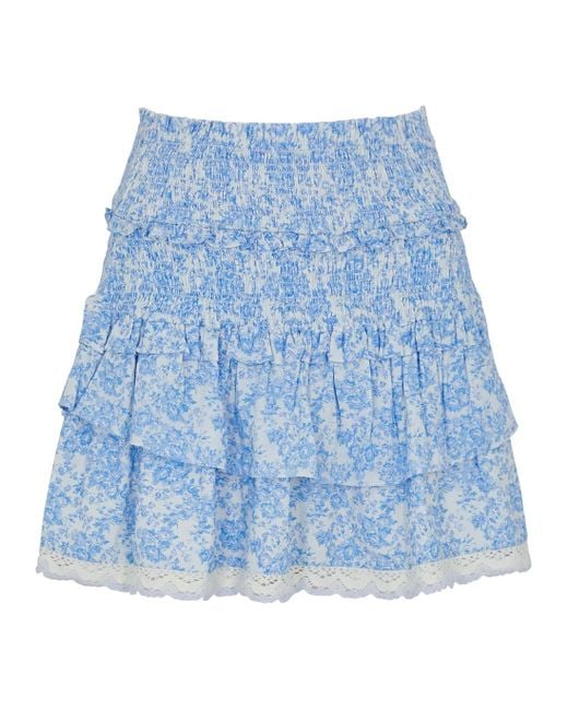 LoveShackFancy Blue Ohana Floral-print Cotton Mini Skirt