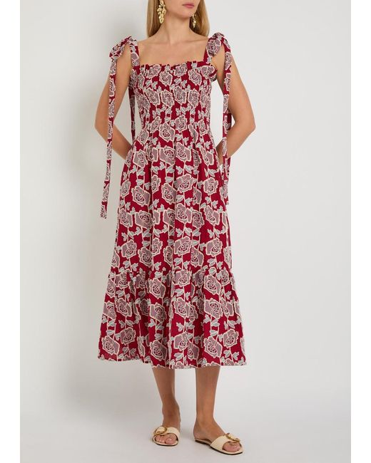 Erdem Floral-Embroidered Cotton-Blend Midi Dress
