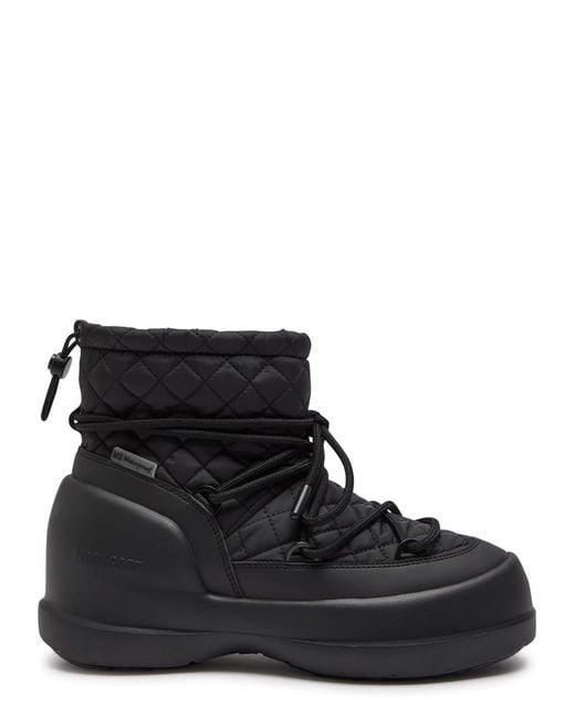 Moon Boot Black Mezzaluna Quilted Nylon Snow Boots