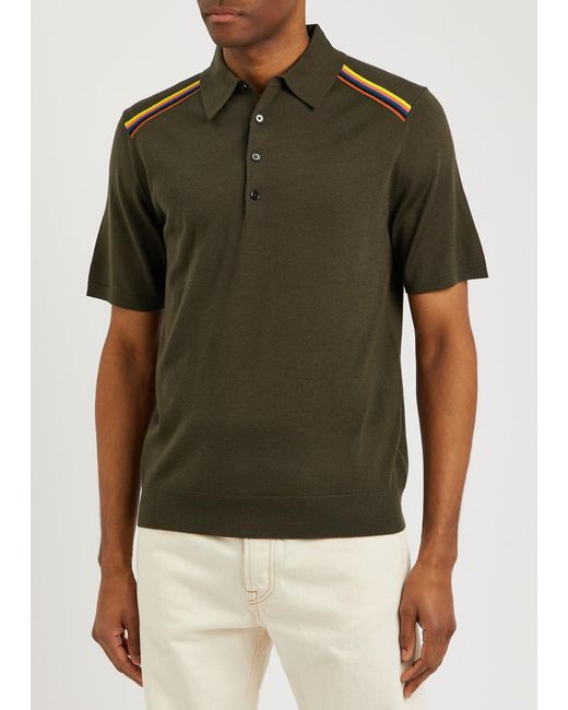 Paul Smith Green Striped Wool Polo Shirt for men
