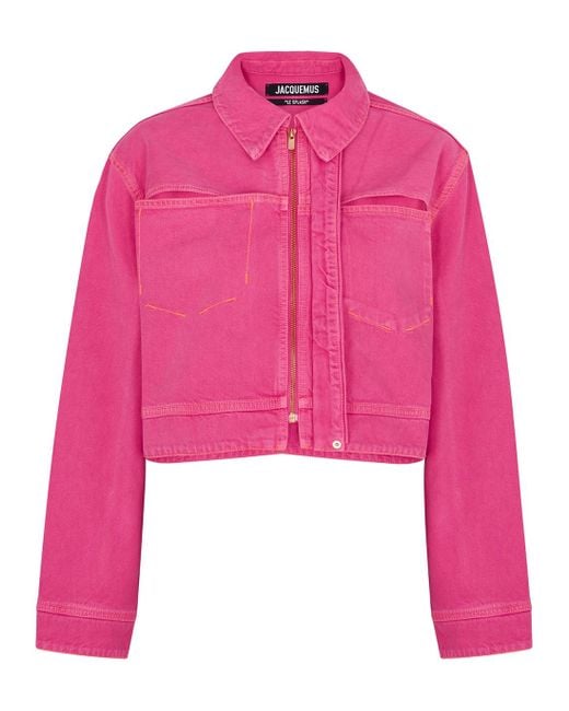 Jacquemus La Veste De Nimes Pink Cropped Denim Jacket | Lyst UK