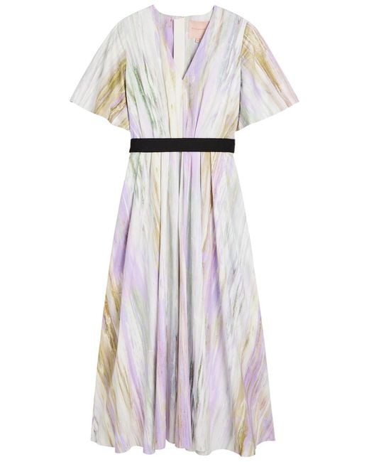 Roksanda White Sana Printed Cotton-Poplin Midi Dress