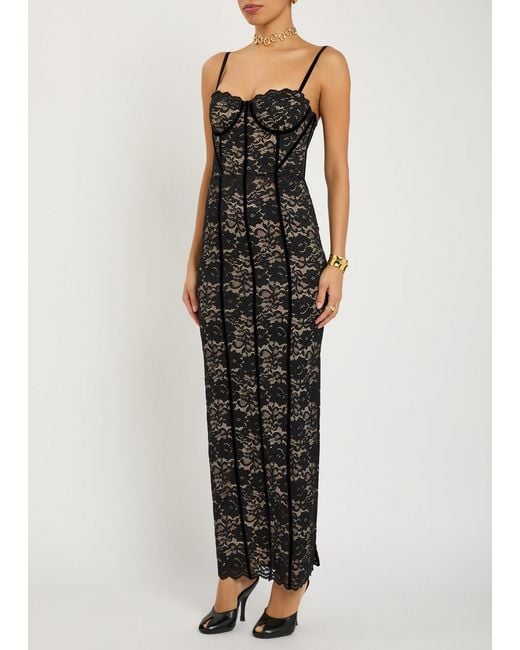 Alice + Olivia Black Carissa Floral-Lace Maxi Dress