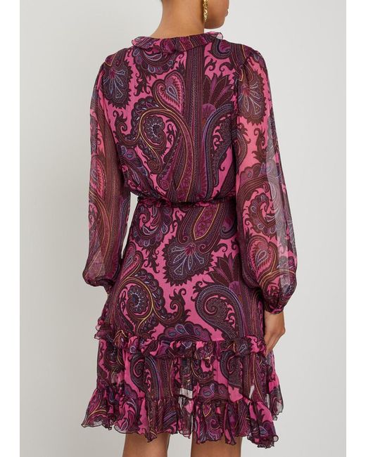 Etro Purple Paisley-Print Silk-Chiffon Mini Dress
