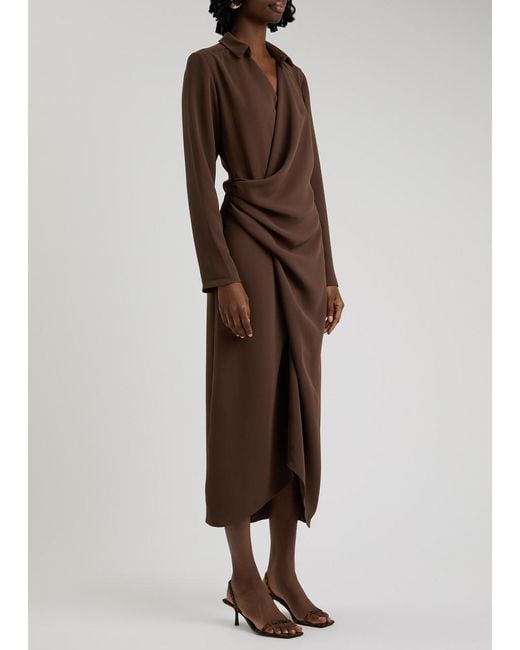 Paris Georgia Brown Simone Draped Midi Shirt Dress