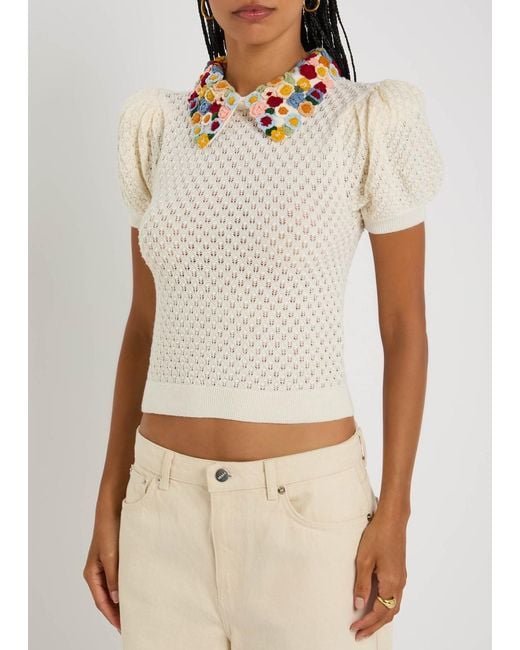 Alice + Olivia White Chase Puff Sleeve Sweater