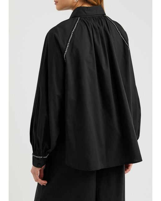 Merlette Black Tiana Embellished Cotton-Poplin Shirt