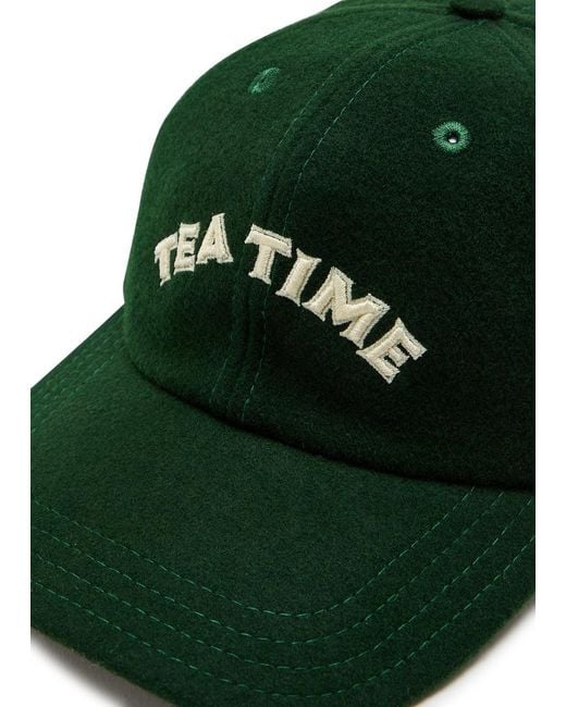 Drake's Green Tea Time Appliquéd Merino Wool Cap for men