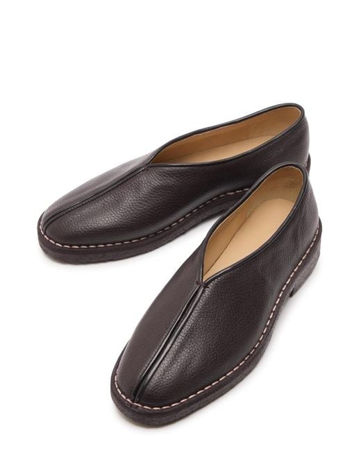 Lemaire Gray Piped Grained Leather Slippers