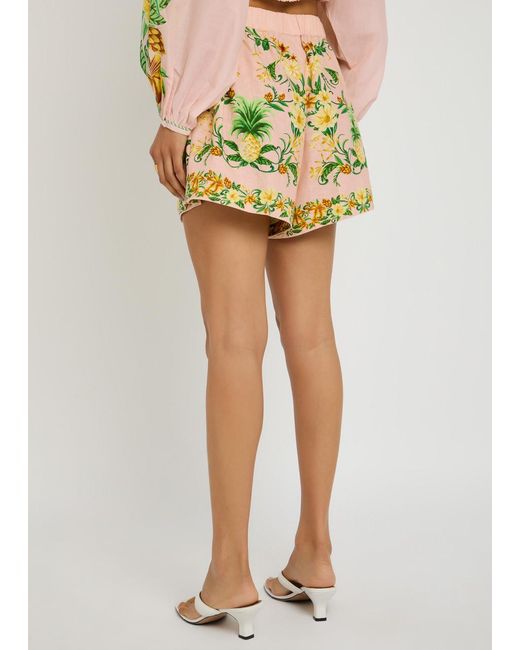 Farm Rio White Botanical Floral-Print Flax-Blend Shorts