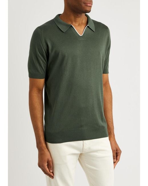 John Smedley Green Enock Knitted Cotton Polo Shirt for men