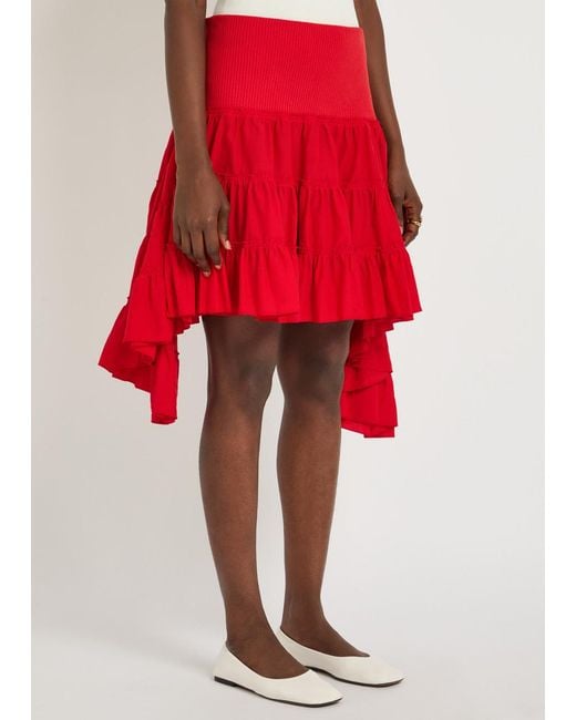 J.W. Anderson Red Ruffle Asymmetric Silk And Cotton-Blend Skirt