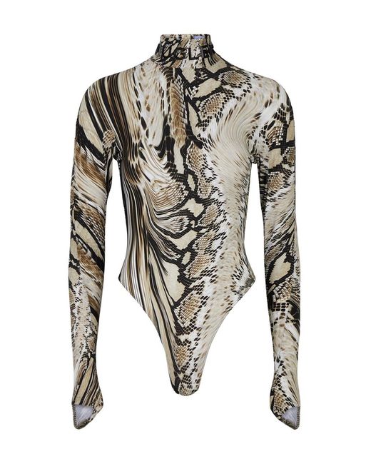 Mugler Gray Python-print Stretch-jersey Bodysuit