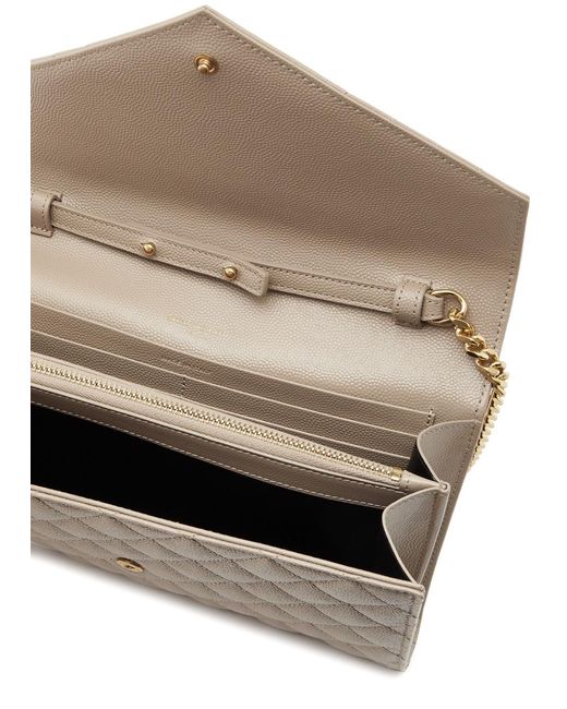 Saint Laurent Gray Envelope Leather Wallet On Chain