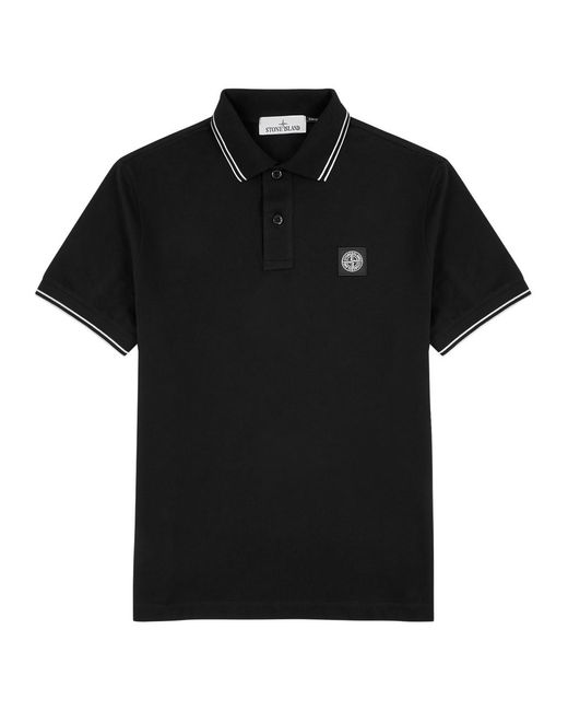 Stone Island Black Piqué Cotton Polo Shirt for men