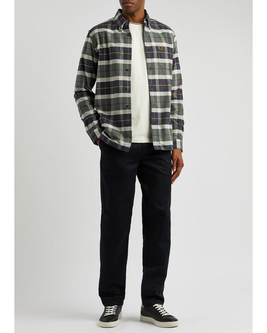 Fred Perry Gray Checked Logo Flannel Shirt for men