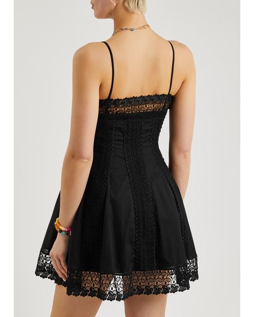 Charo Ruiz Black Ornella Lace-trimmed Cotton-blend Mini Dress