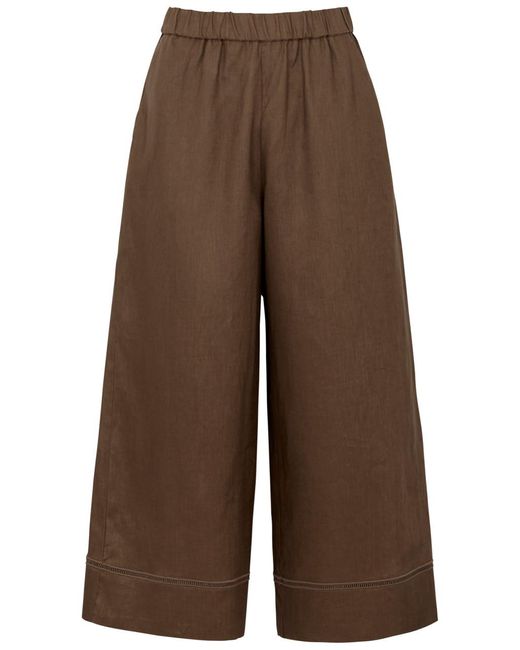 Max Mara Brown Brama Cropped Linen Trousers