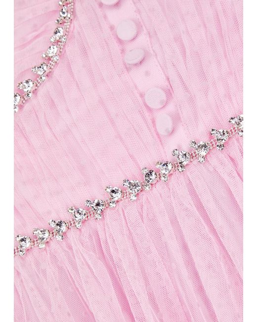 Self-Portrait Pink Crystal-Embellished Point D'Esprit Midi Dress