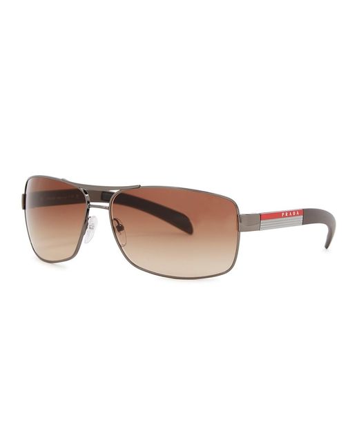 Prada Linea Rossa Brown Rectangle Sunglasses, Metal, Designer-Engraved Graduated Lenses, Matte Acetate Tips for men