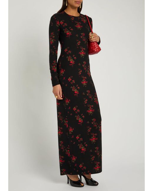 Reformation Black Tommie Floral Stretch-Jersey Maxi Dress