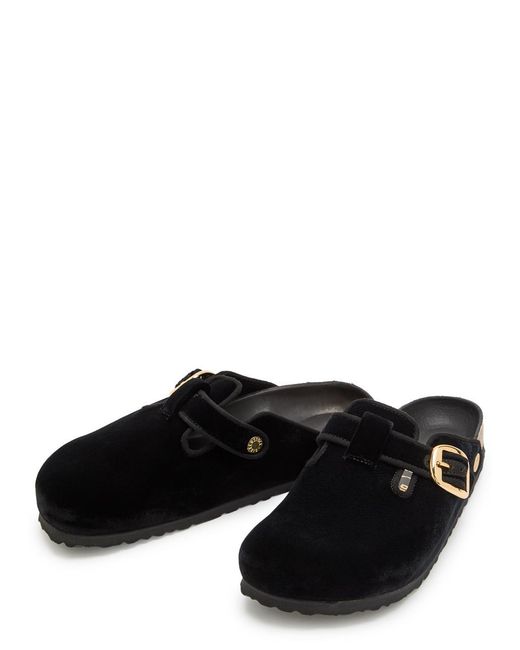 Birkenstock Black Boston Velvet Sliders