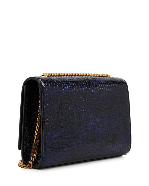 Saint Laurent Kate Crocodile-effect Leather Shoulder Bag in Blue