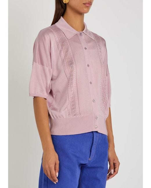 Versace Pink Textured Fine-Knit Top