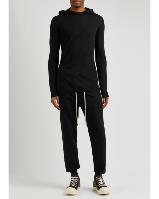 Rick Owens Black Hooded Wool Sweatshirt for men