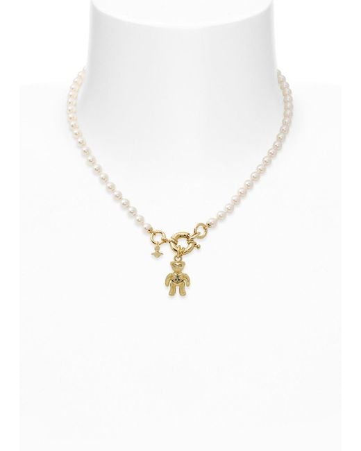 Vivienne Westwood Metallic Ruby Teddy Faux Pearl Necklace