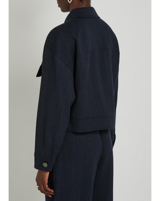 Brunello Cucinelli Blue Herringbone Stretch-Wool Jacket