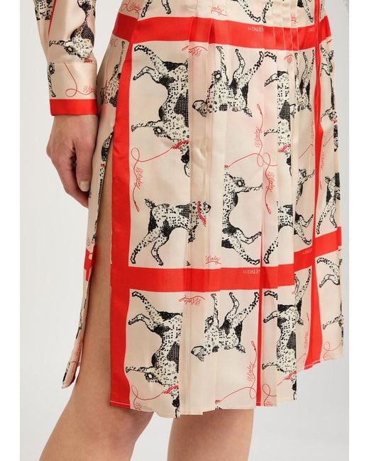 S.S.Daley Red Pointer Printed Silk Midi Skirt