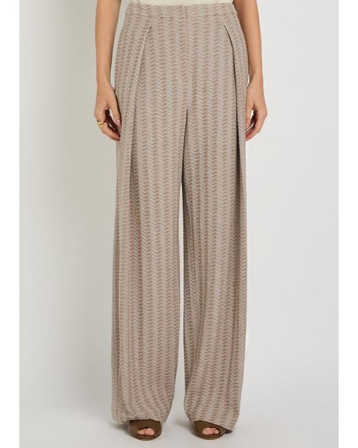 Emporio Armani Natural Chevron-Knit Straight-Leg Cotton-Blend Trousers