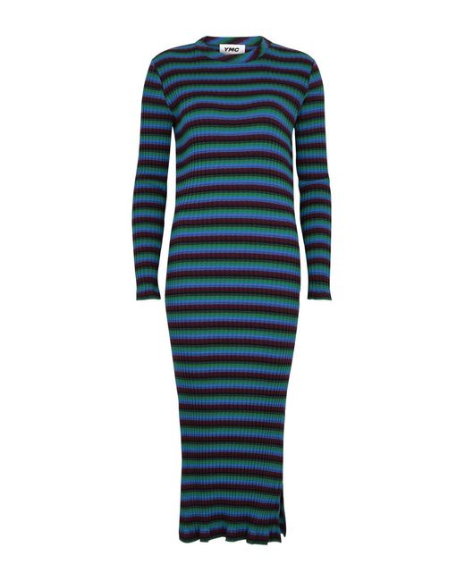 YMC Blue Raindrops Striped Jersey Midi Dress